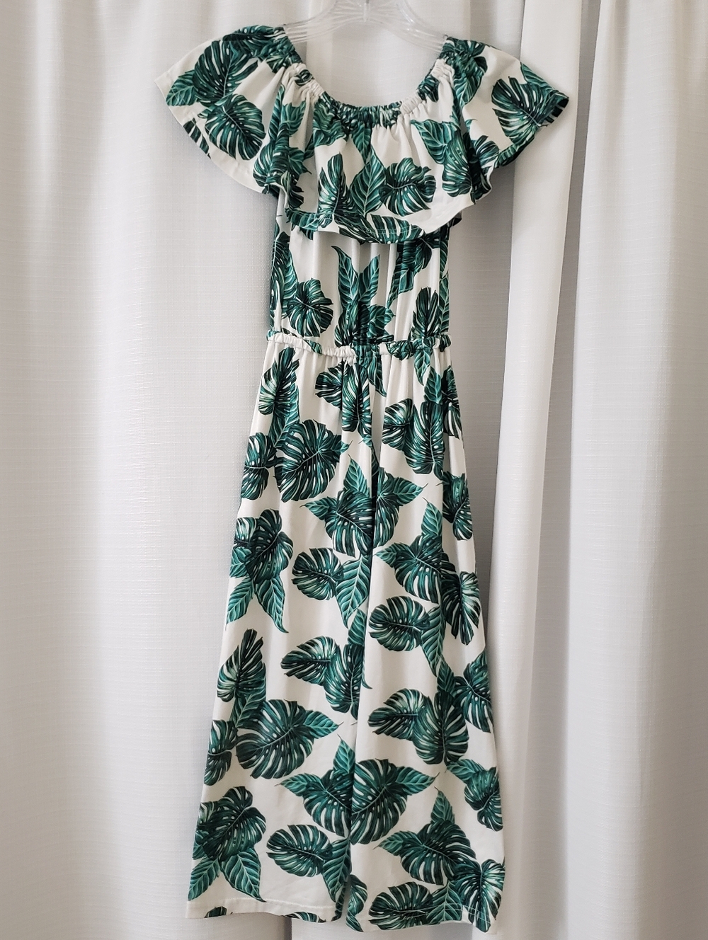 Girls Large (140) White Green Leaf Pattern Sleeveless Pant Jumpsuit